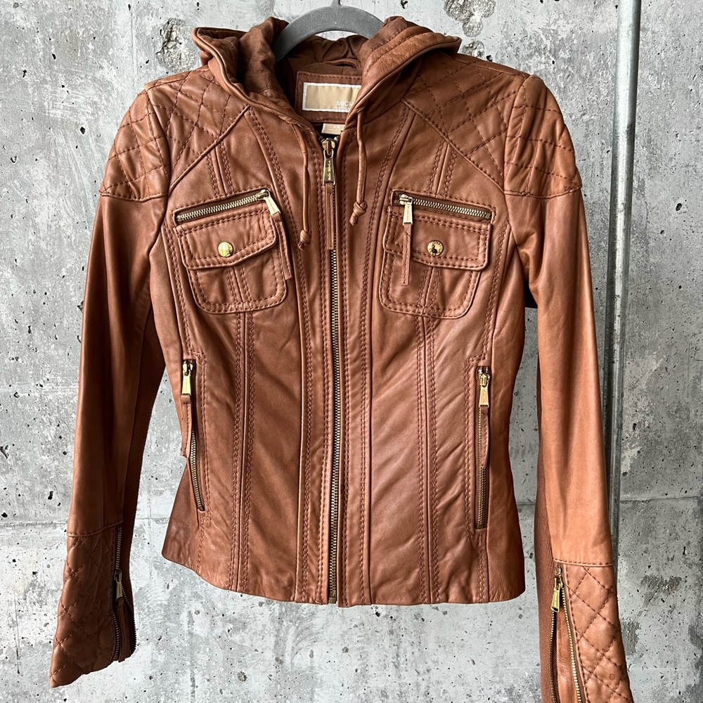 Michael Kors Brown Leahter Jacket Size XS